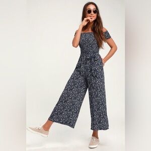 Lulus Women’s Navy Floral Belted Pantsuit - Casual Summer Style